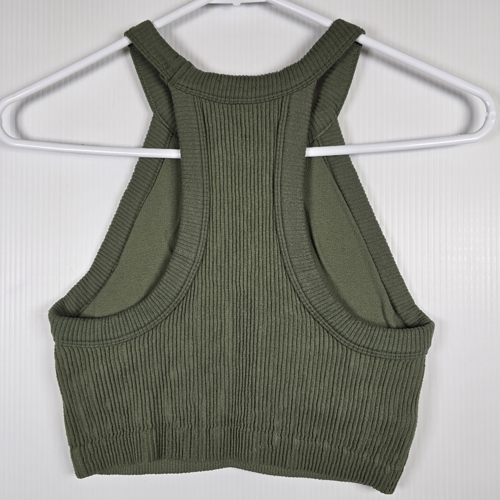 Aerie Women's Olive Green Ribbed Crop Top Racerback Size M - Picture 4 of 12